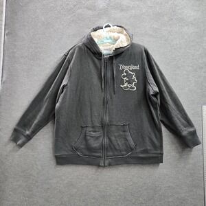 Disney Parks Women Hoodie 1X Gray Disneyland Text And Mickey Mouse Fleece Lined